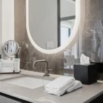 Detail of a luxury condo bathroom sink area in downtown Miami. Photographed by Golden Pixxel Media.