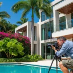 Miami real estate photographer taking exterior photos at a luxury home listing for a realtor